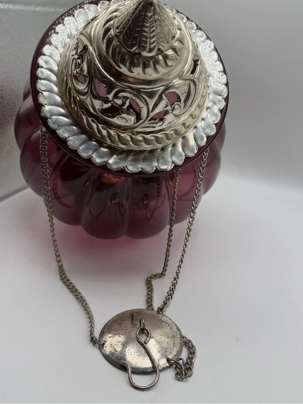 Vintage Moroccan Style Decorative Purple Glass Hanging Candle Lantern